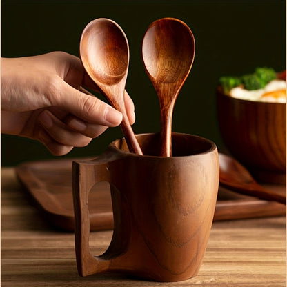 4-piece set of wooden spoons for mixing and serving soup, coffee, dessert, and other foods, suitable for use in restaurants and at home parties.