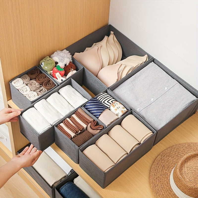 Set of 3 or 6 Classic Style Folding Storage Organizers. These rectangular multi-purpose closet organizer bins are ideal for storing clothes and accessories. They are non-waterproof drawer boxes that do not have lids, perfect for under-bed storage.