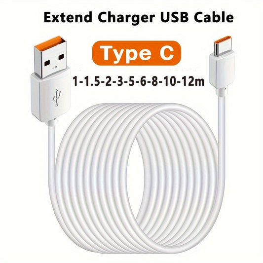 Long USB Type C charging cord for Samsung, Xiaomi, Huawei, Redmi, OPPO, VIVO, and OnePlus phones, cameras, and printers. Suitable for fast charging.