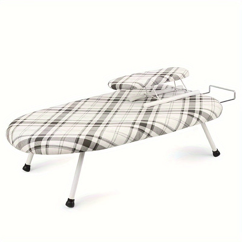 Compact Folding Ironing Board Stand with Stainless Steel Frame and Plastic Cover, Space-Saving Tabletop Design, Ideal for Home Use, Perfect for Collar and Cuff Ironing.