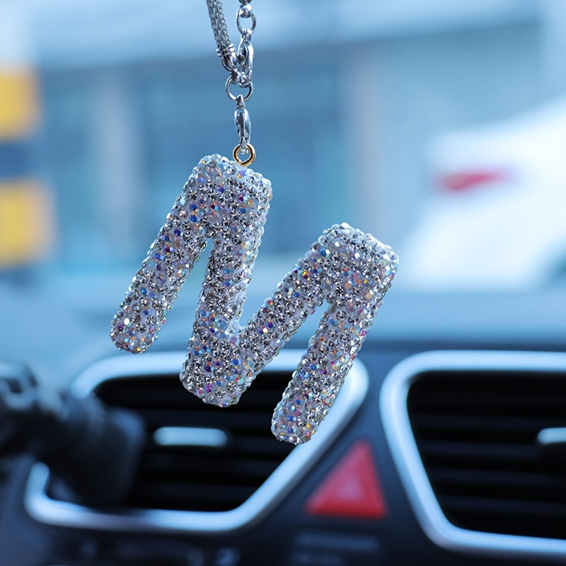 Crystal Bling Alphabet Letter Pendant for Vehicle Mirror - Durable Metal Material