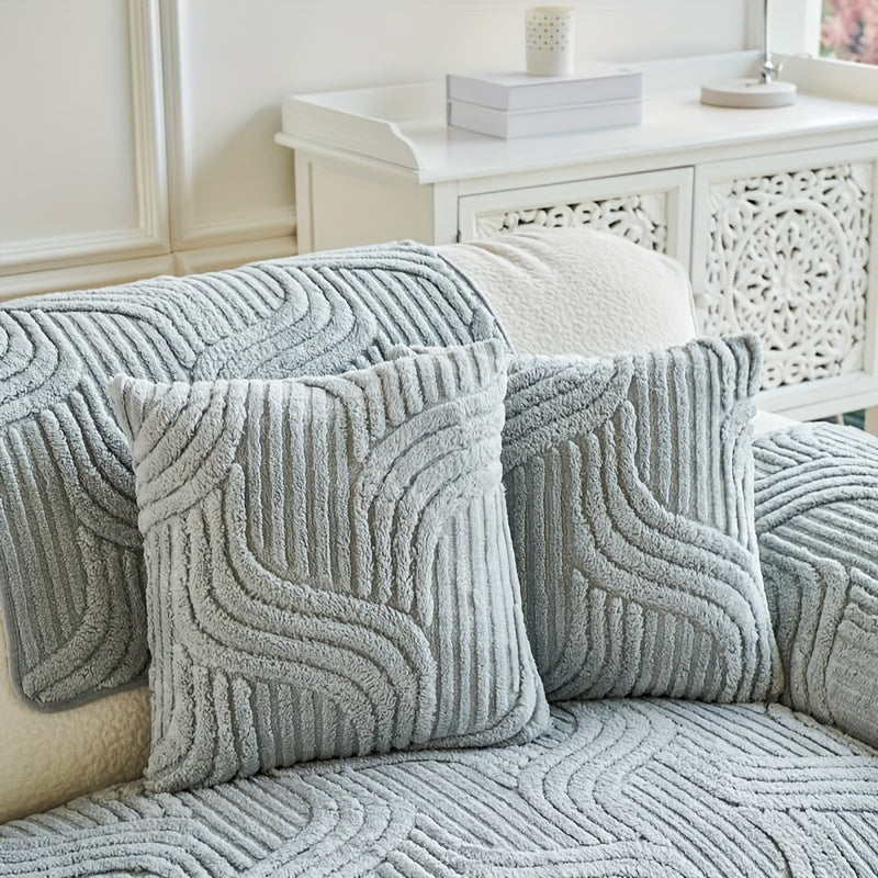 Classic Stripe Design Sofa Cover with Non-Slip Pet-Friendly Protector for various sofa sizes, machine washable polyester material with unique embellishments. Ideal for home and office decor.