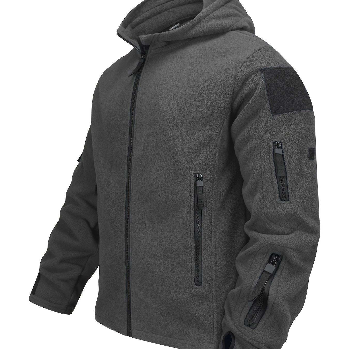 Men's soft fleece lined sports jacket for autumn and winter, featuring an elastic zipper and pockets in a solid color.