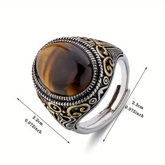 Retro Western Inspired 18K Gold Plated Copper Ring featuring a Beautiful Amber Stone, Open Cuff Design for Men and Women, Perfect for Everyday wear and Travel, Suitable for any Season - Perfect for the Holidays