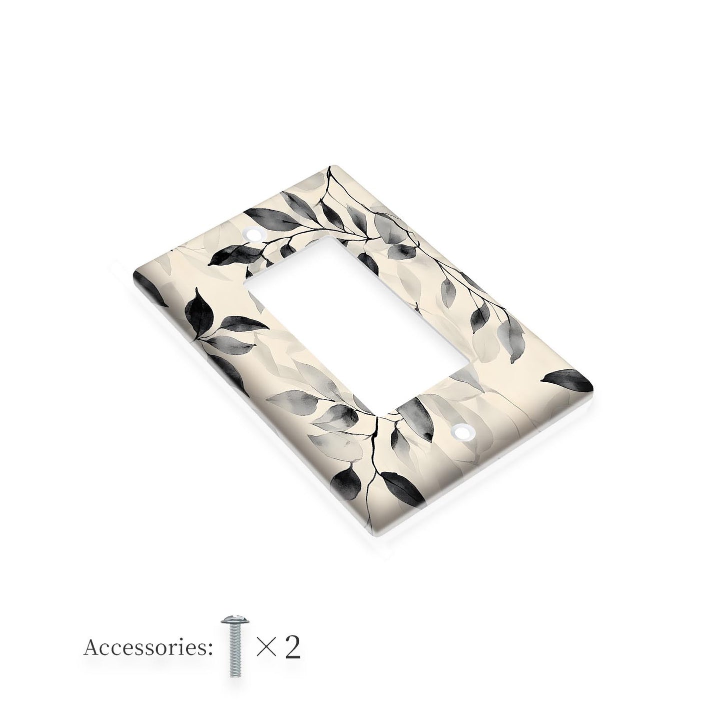 Black and white abstract leaf pattern light switch cover for farmhouse or country bedroom decor. Easy installation for a stylish touch to your walls.