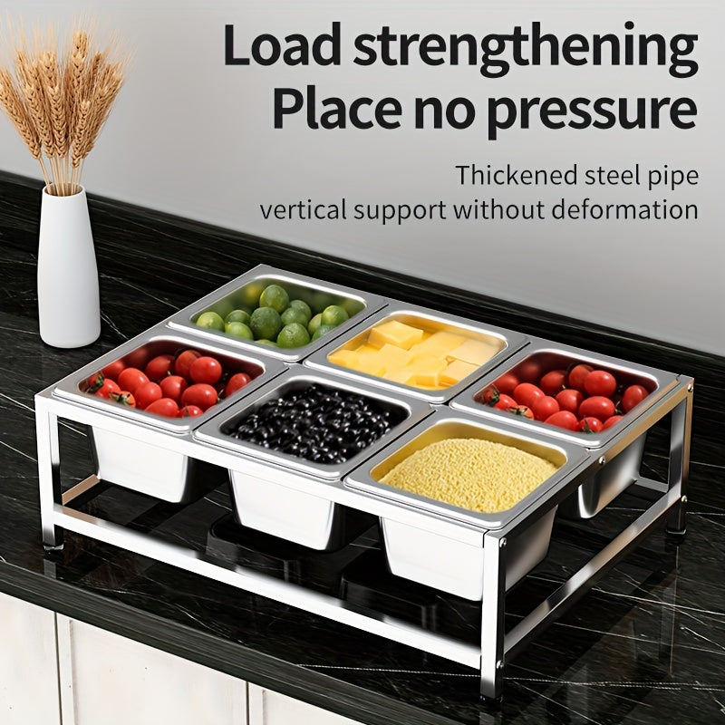 Stainless Steel Seasoning Box Set with Rack, Lid, and Spoon for Dressings, Sauces, Spices, and Garnishes. Rust-Resistant Organizer Stand with Integrated Rounded Corners. Perfect for Halloween and Christmas Parties in the Kitchen.