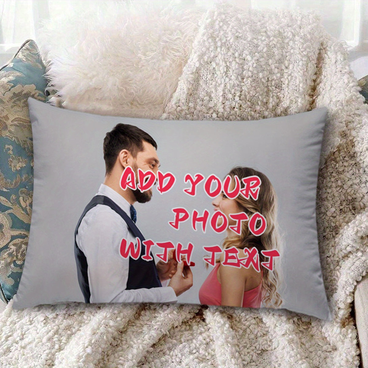 Personalized Double-Sided Custom Photo Pillowcase made of Soft Polyester Fabric, Ideal for Gifts on Valentine's Day, Christmas, Thanksgiving, Wedding Anniversaries and Halloween. Fits Insert Size 30.48x50.8 cm (1 piece)