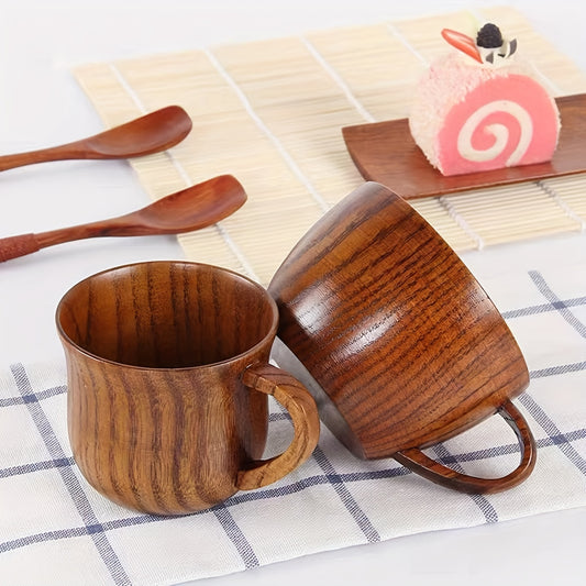 Wooden coffee mugs, simple vintage design, suitable for both summer and winter drinks; available in 1 or 2 pieces as a gift idea.