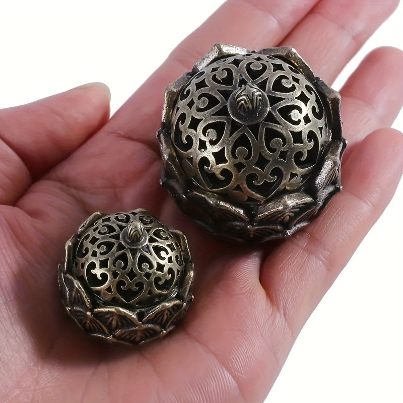 1 Mini Hollow Lotus Incense Burner in Antique Bronze, also serving as an incense holder for indoor decor.