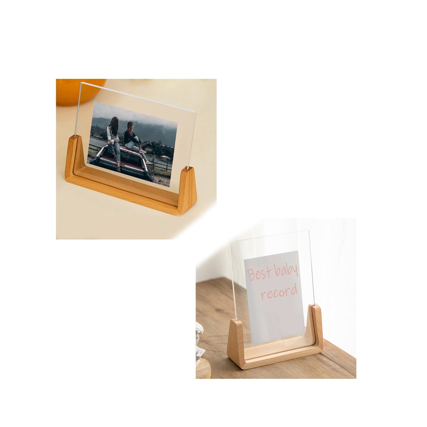 Display your favorite memories in style with this 2-Pack of U-Shaped Light Beechwood Collage Picture Frames. Each frame features a solid wood base and clear acrylic photo holder, perfect for showcasing 10.16x15.24 cm photos. Ideal for ages 6-14.