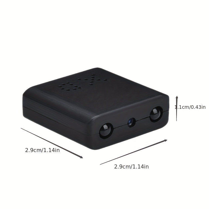 Mini camera with night vision, motion detection, and loop recording.