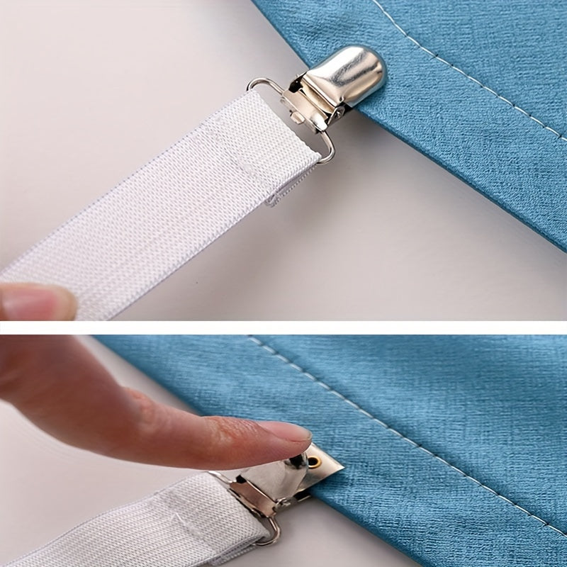 White Adjustable Elastic Sheet Holder, Sofa Cushion Clip, Mattress Sheet Strap with Non-Slip Secure Fastener. This Knitted Fabric Bedding Accessory is recommended for hand wash only.