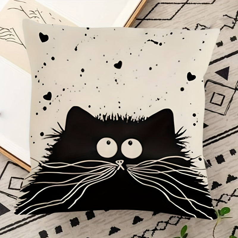 Soft and durable cushion cover featuring a whimsical cat design on both sides. Perfect for cat lovers and home decor enthusiasts. Easy to care for with a zip closure. Cushion not included.