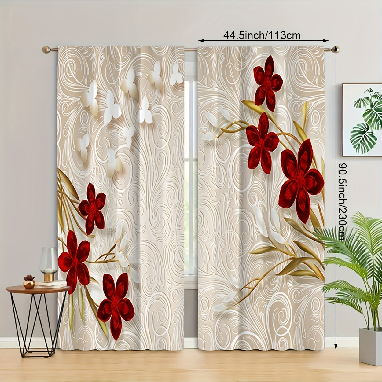 Two pieces of floral printed curtains with rod pocket design for windows, perfect for bedroom or living room window treatments and home decoration. Enhance the room decor with these beautiful drapes.