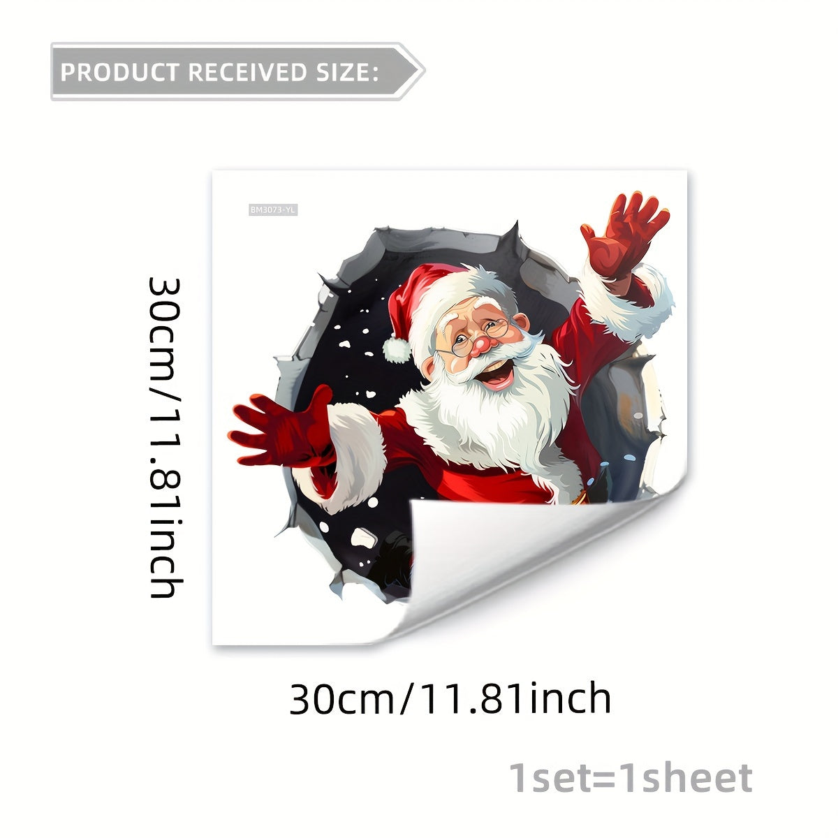 Wholesale set of Santa Claus wall stickers (1pc, 30*30cm) for home decor (living room, bedroom, bathroom). BM3073-YL