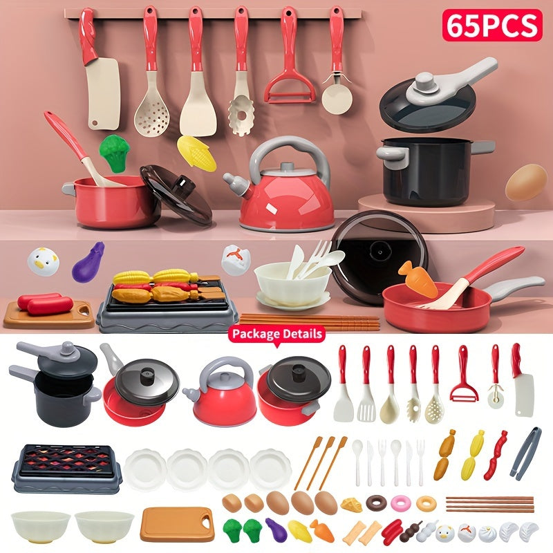 32/65/87/95pcs Kids Kitchen Play Set - Pretend Play Cooking and Serving Toy with Fruits, Vegetables, Utensils - Colorful Role-Play Gift for Boys and Girls