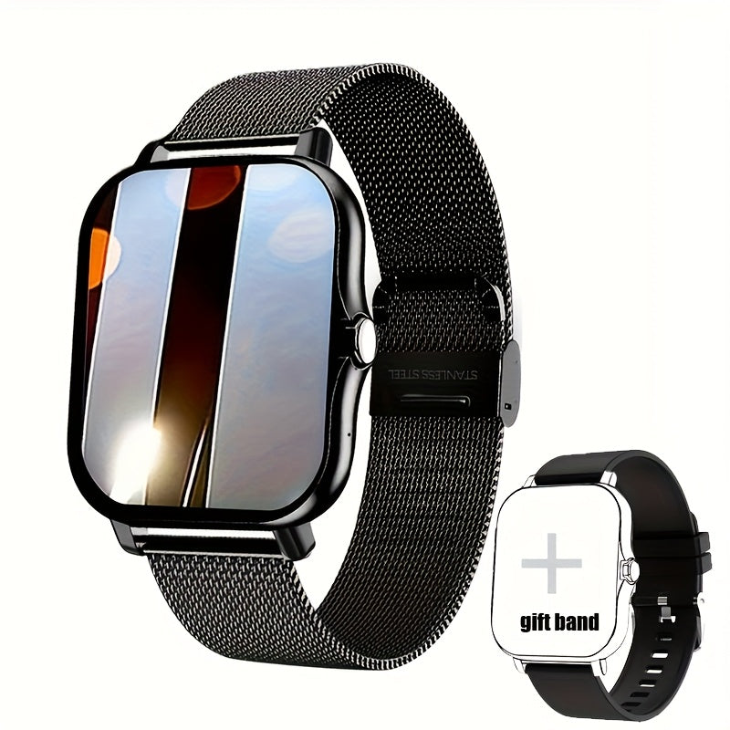 Gender-neutral Sports Smart Watch featuring a Vibrant Color Touch Screen, Personalized Dial, Compatible with Android & iOS, Sleek Alloy Case, Durable Stainless Steel Strap, Date & 24-Hour Display, Not Waterproof, Easy USB Charging, Long-lasting