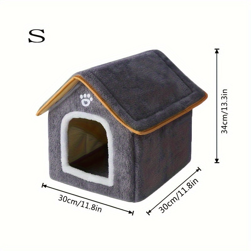 Cozy Pet House with Four Seasons Washable Enclosed Warm Dog Bed Cat Shelter made from Polyvinyl Chloride Material, Non-Skid Bottom, Assembled.