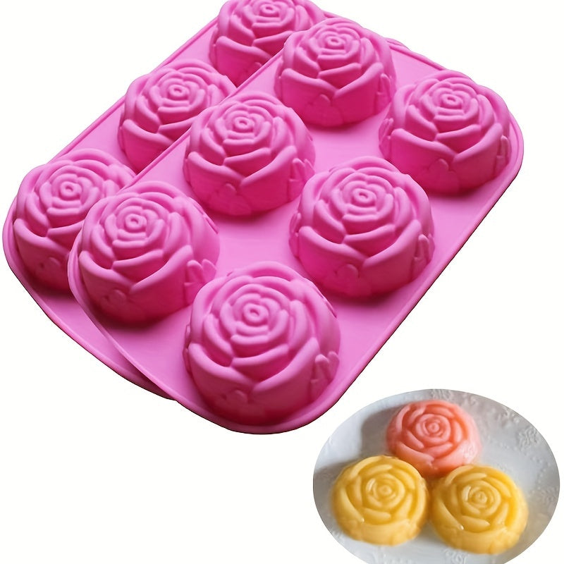 Silicone Rose Cake Mold with 6 Cavities in Pink - Heat Resistant, Ideal for French Desserts, Jelly, Pudding & Soap Making - Baking Tool for Valentine's Day & Christmas, Baking Accessories for DIY Crafters.