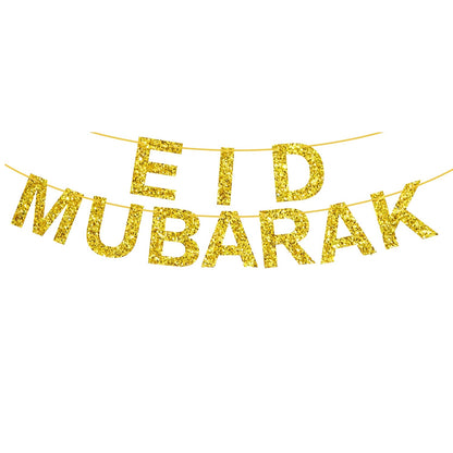 Set of Eid Al Fitr party supplies with moon and star theme, perfect for Muslim celebrations