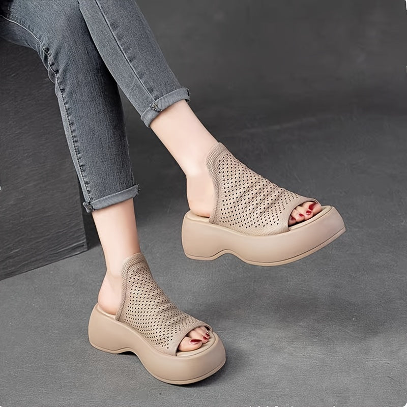 Trendy women's platform sandals with cut out design and soft sole, perfect for vacation or summer.