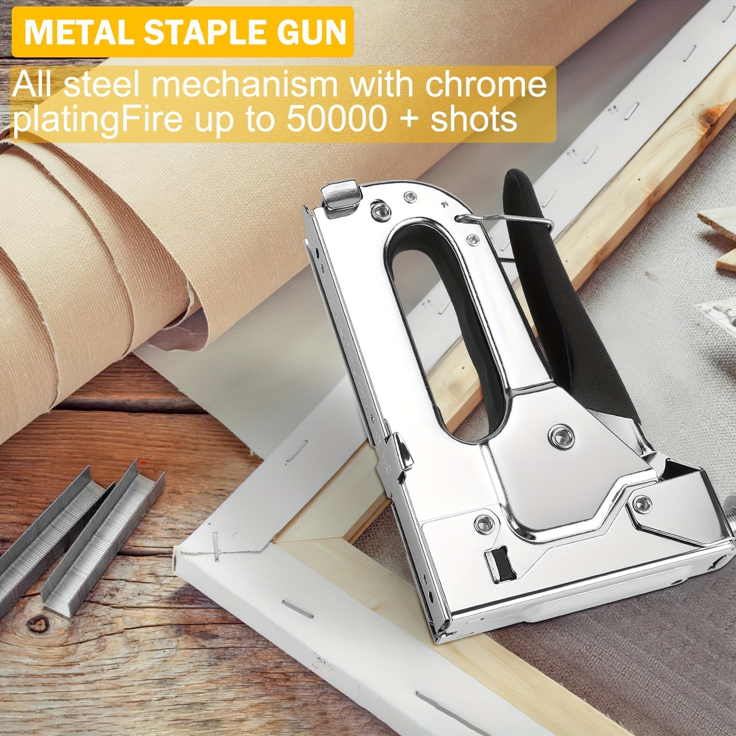 1pc, Bamda's Heavy Duty Staple Gun Kit with 300 Staples for Upholstery, Decoration, Carpentry, Furniture, Doors, and Windows.