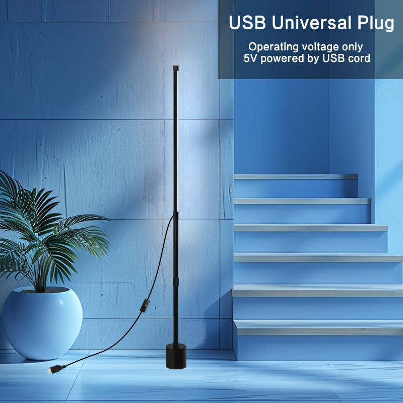 Adjustable Nordic-style LED corner floor lamp with USB power, ideal for living room, bedroom, and gaming room ambient lighting in black.