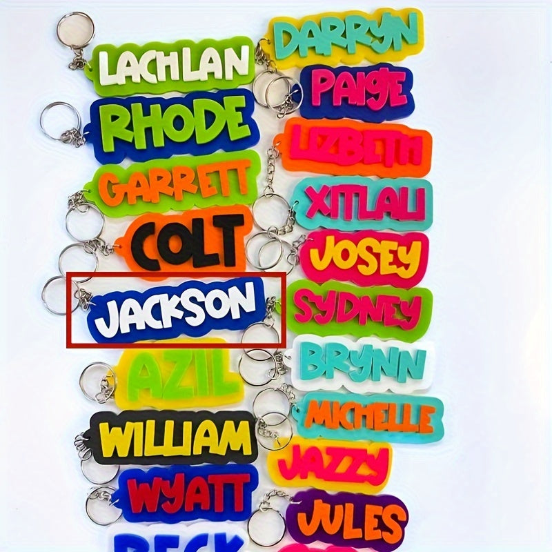 This Alphabet Themed Personalized Keyring is a custom acrylic name keychain that adds a unique charm to your backpack. Perfect for a school season gift, this single piece keychain is decorative and requires no power. Ideal for Christmas gifting.