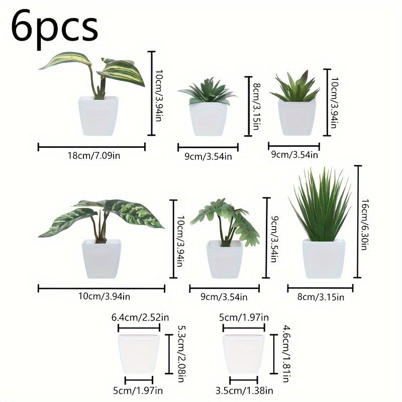Набор из 6 искусственных растений в нордическом стиле с контейнерами для домашнего или офисного декора.