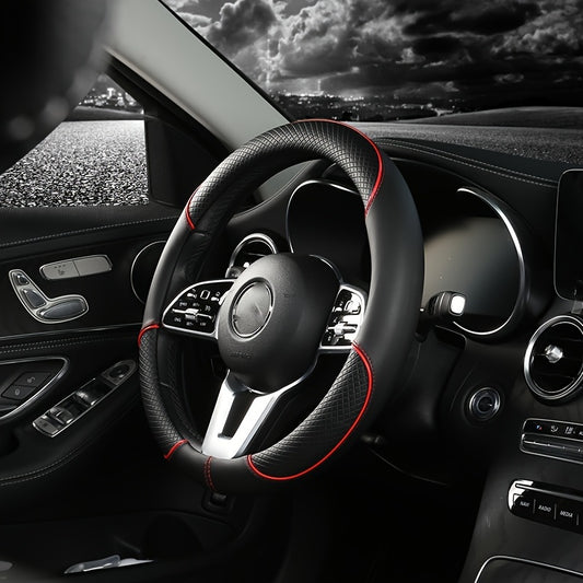 XUANHUANG PVC Steering Wheel Cover - Black & Red Design for Enhanced Driving Comfort.