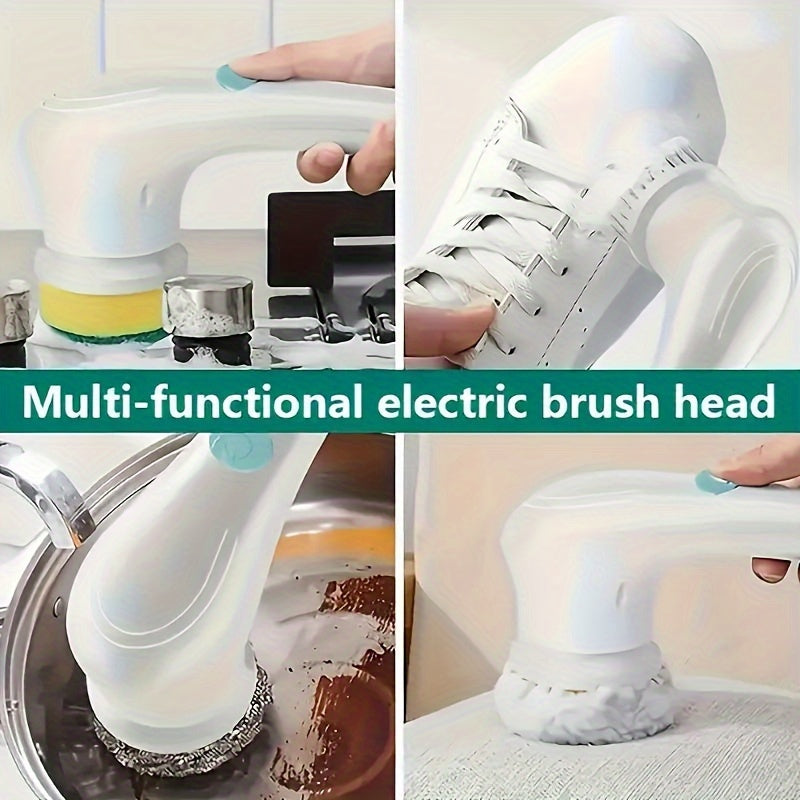 Rechargeable Electric Cleaning Brush Set with 5 Heads - Versatile Handheld Scrubber with USB Charging for all rooms - Home Cleaning Tool Kit