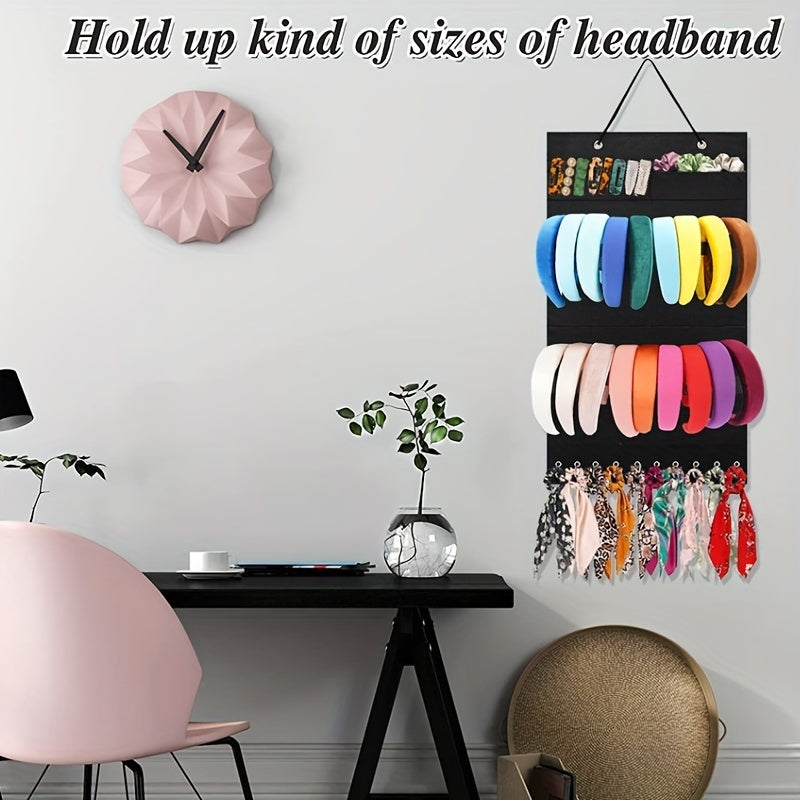 Wall Hanging Hair Band Organizer - Large Jewelry Storage for Hair Bands and Accessories, Perfect for Room, Door, or Closet (Includes 10 Clips)