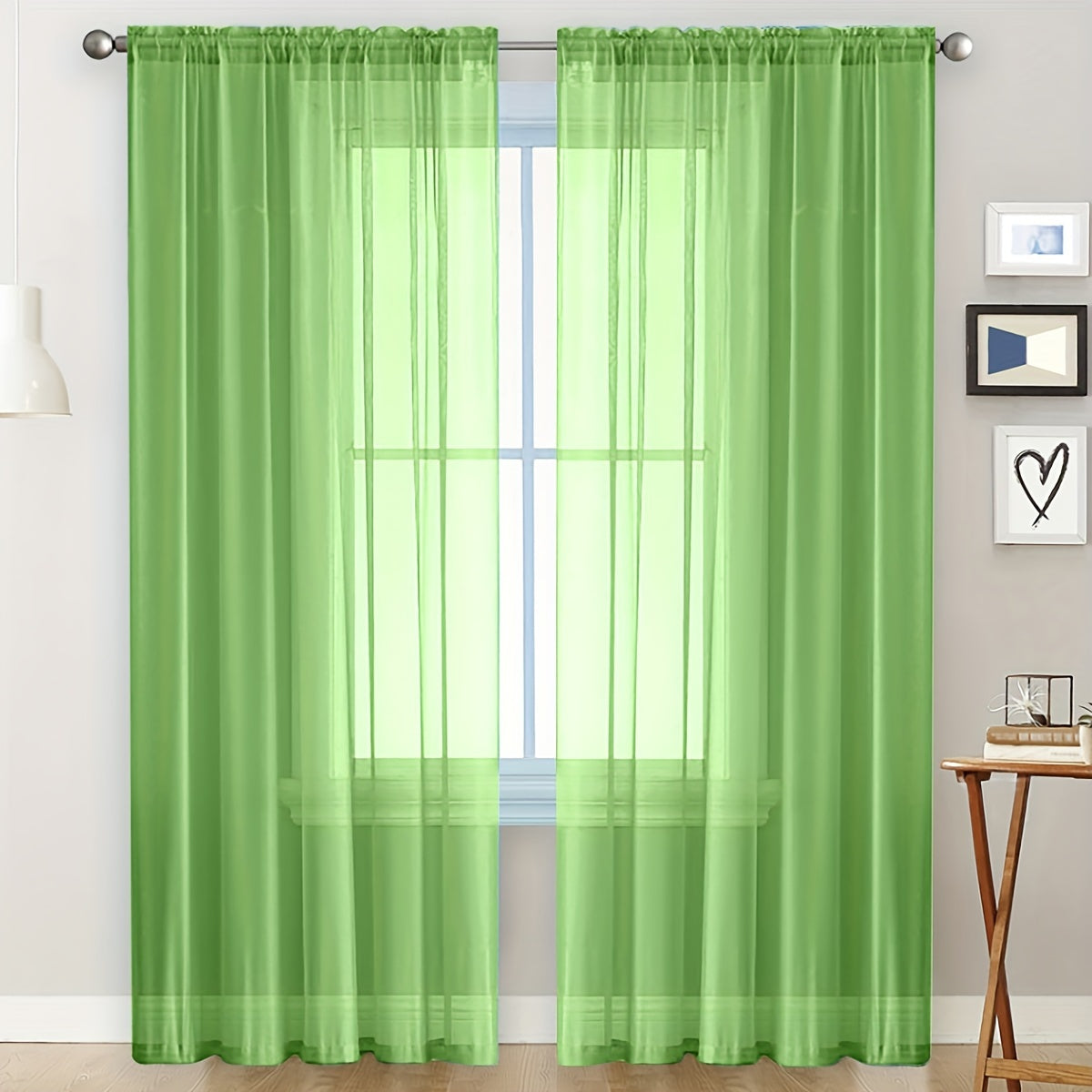 One pack of contemporary semi-sheer polyester curtains with rod pocket window panels. These machine washable cordless Trilon fabric curtains are perfect for adding a romantic touch to your living room or bedroom decor. The knit weave design adds a