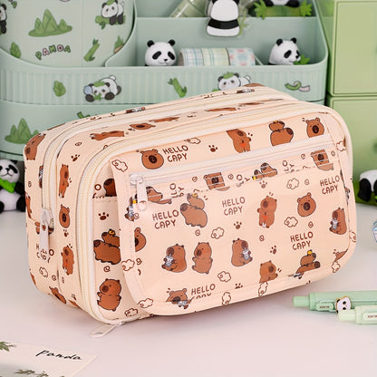 Panda cartoon pencil case with multi-layer organizer for pens, pencils and accessories. Stylish storage for boys and girls.