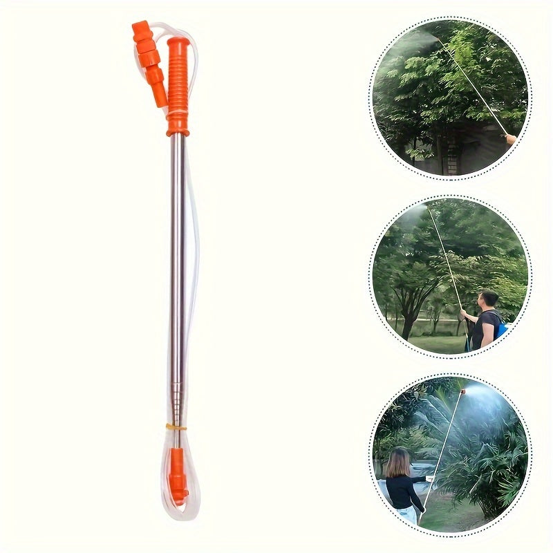 Durable stainless steel extension rod for efficient watering and spraying in the garden.