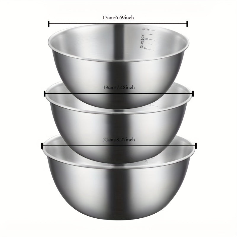 Set of 3 Stainless Steel Mixing Bowls with Lids, Ideal for Kitchen and Dining Salad Preparation, Food Storage, and Long-Lasting Home Essentials