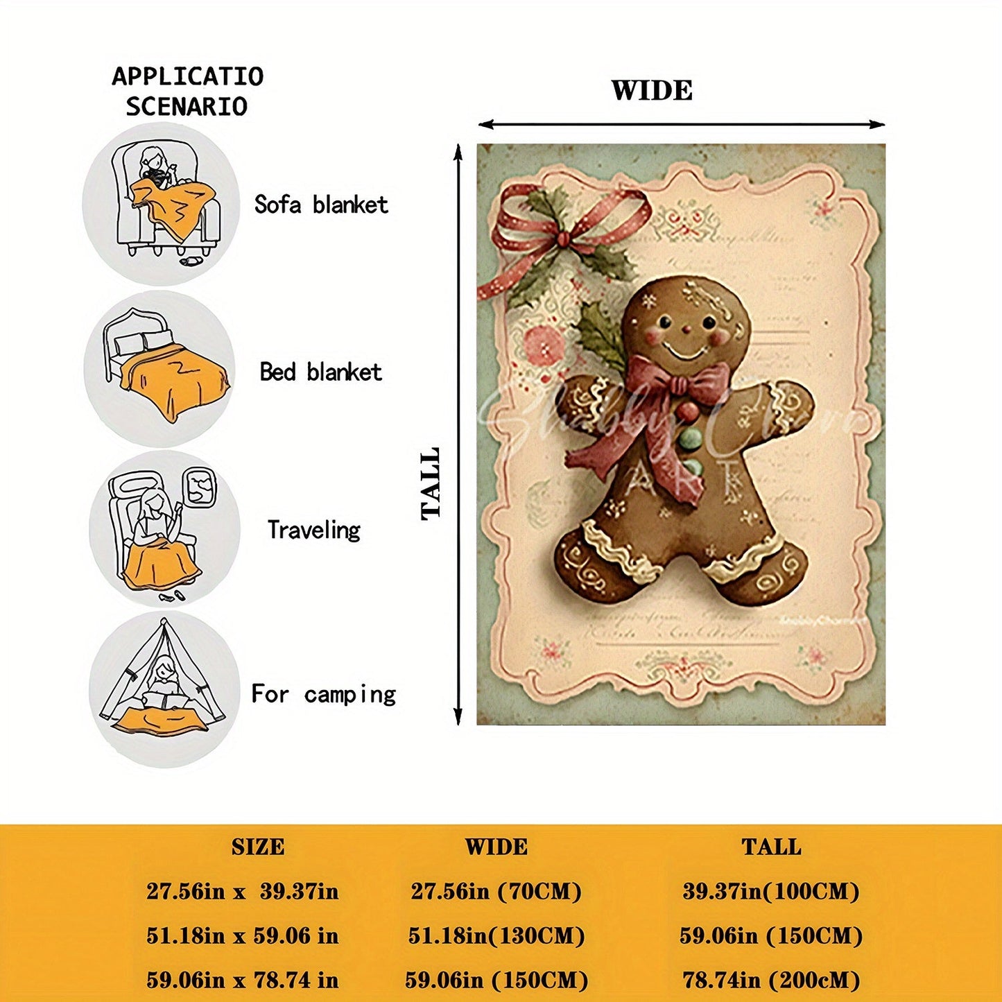 Get ready for the holidays with our Festive Gingerbread Man Blanket! Made with soft and cozy knit fabric, this nap blanket measures 69.85x99.82 cm and features a contemporary style in mixed colors. The polyester cover is adorned with a digital print of a