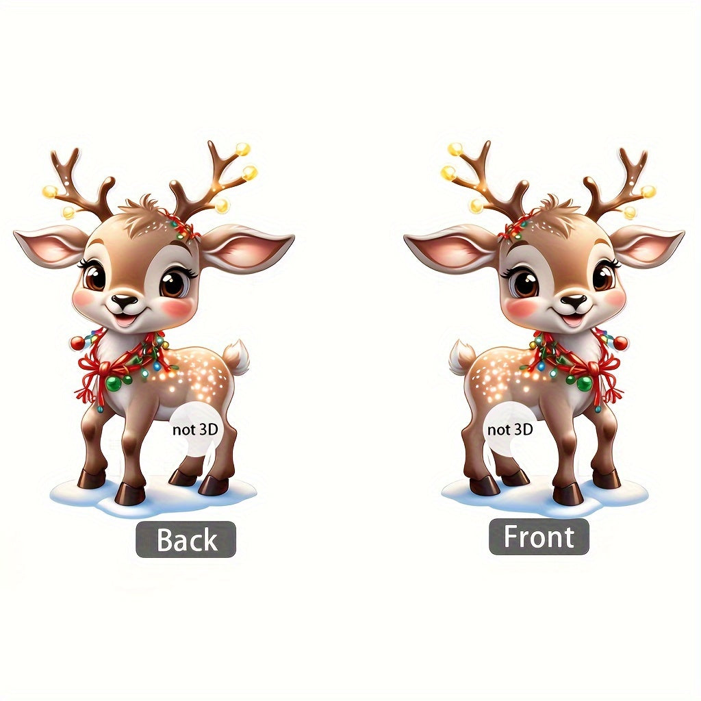 9 cute acrylic hanging ornaments featuring 2D reindeer with lights, ideal for Christmas tree, Halloween, car interiors, and collectible decorations.