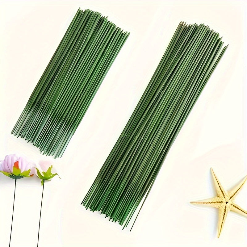 Plastic-coated iron stems for artificial flower head sticks, ideal for wedding decor. Available in packs of 50, 100, or 200.