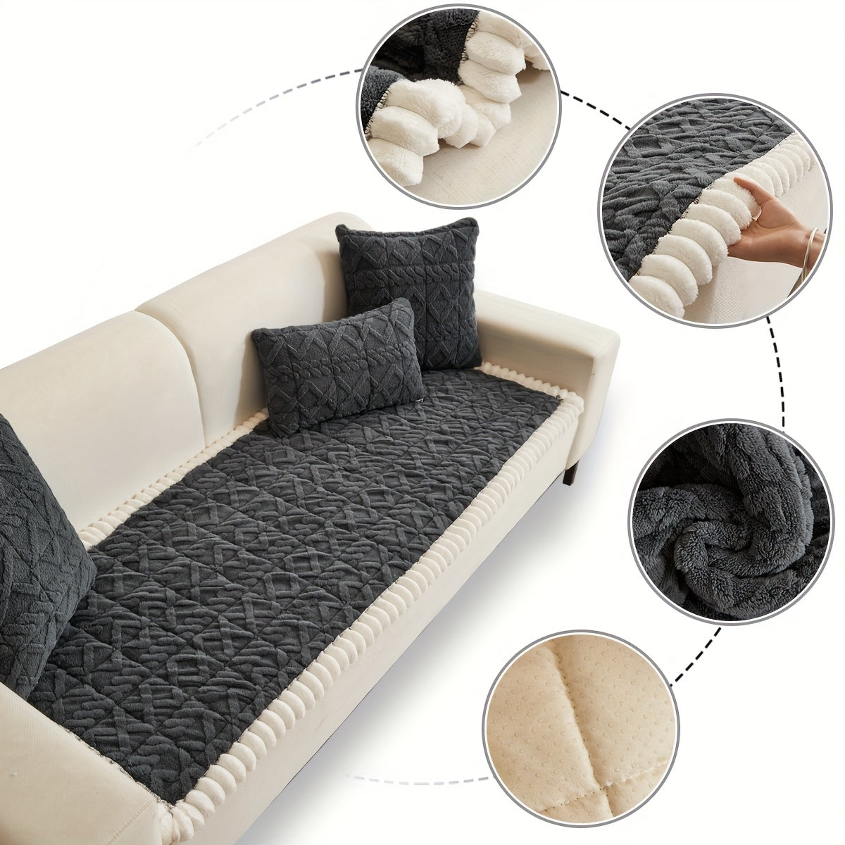 Quilted sofa cushion for warmth in autumn and winter, suitable for 2-4 seater sofas.