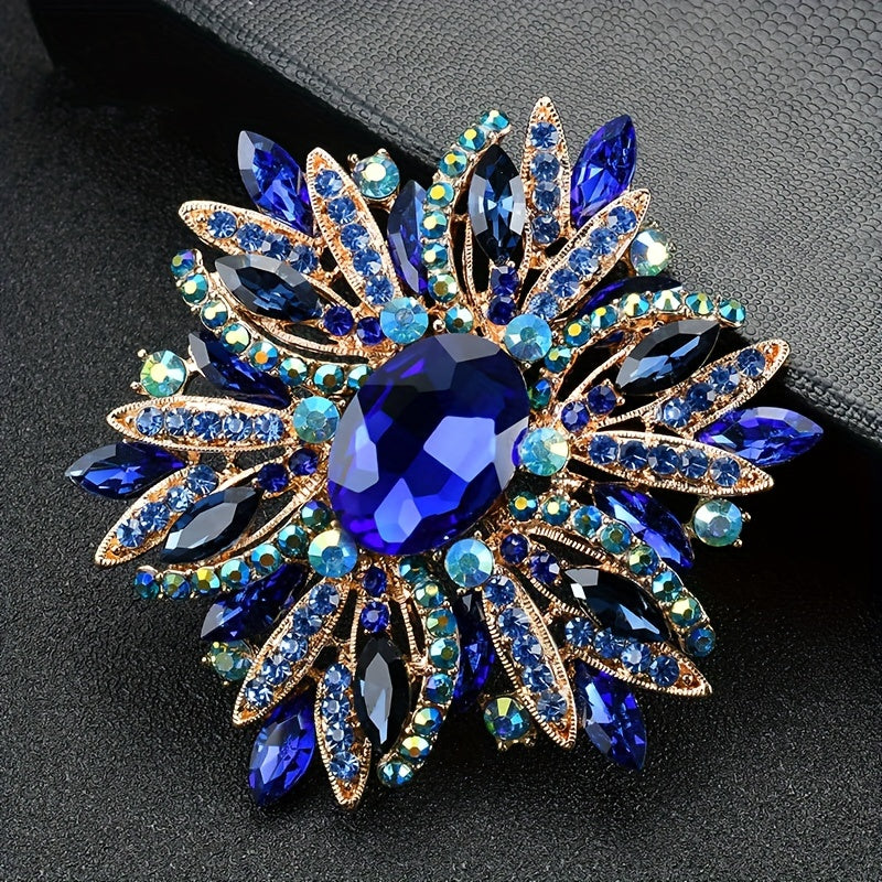 Vintage Rhinestone Flower Brooches for Men, Classic Crystal Pins for Parties and Banquets, Perfect Gift Option