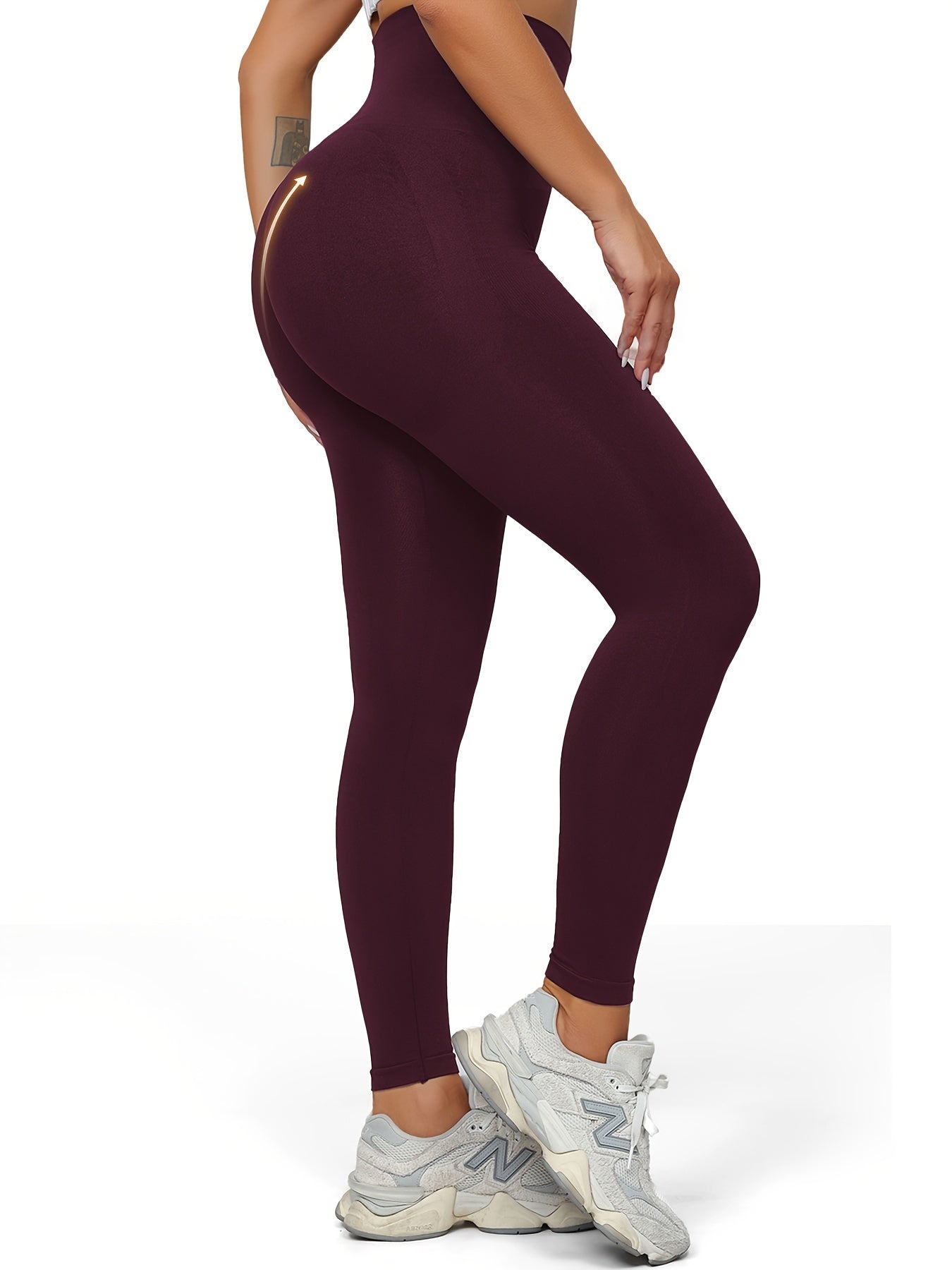 High-waist seamless leggings for women with tummy control, butt lifting, and 9/10 length. Made of nylon stretch fabric, comfortable, non-see-through, ideal for yoga and outdoor activities.