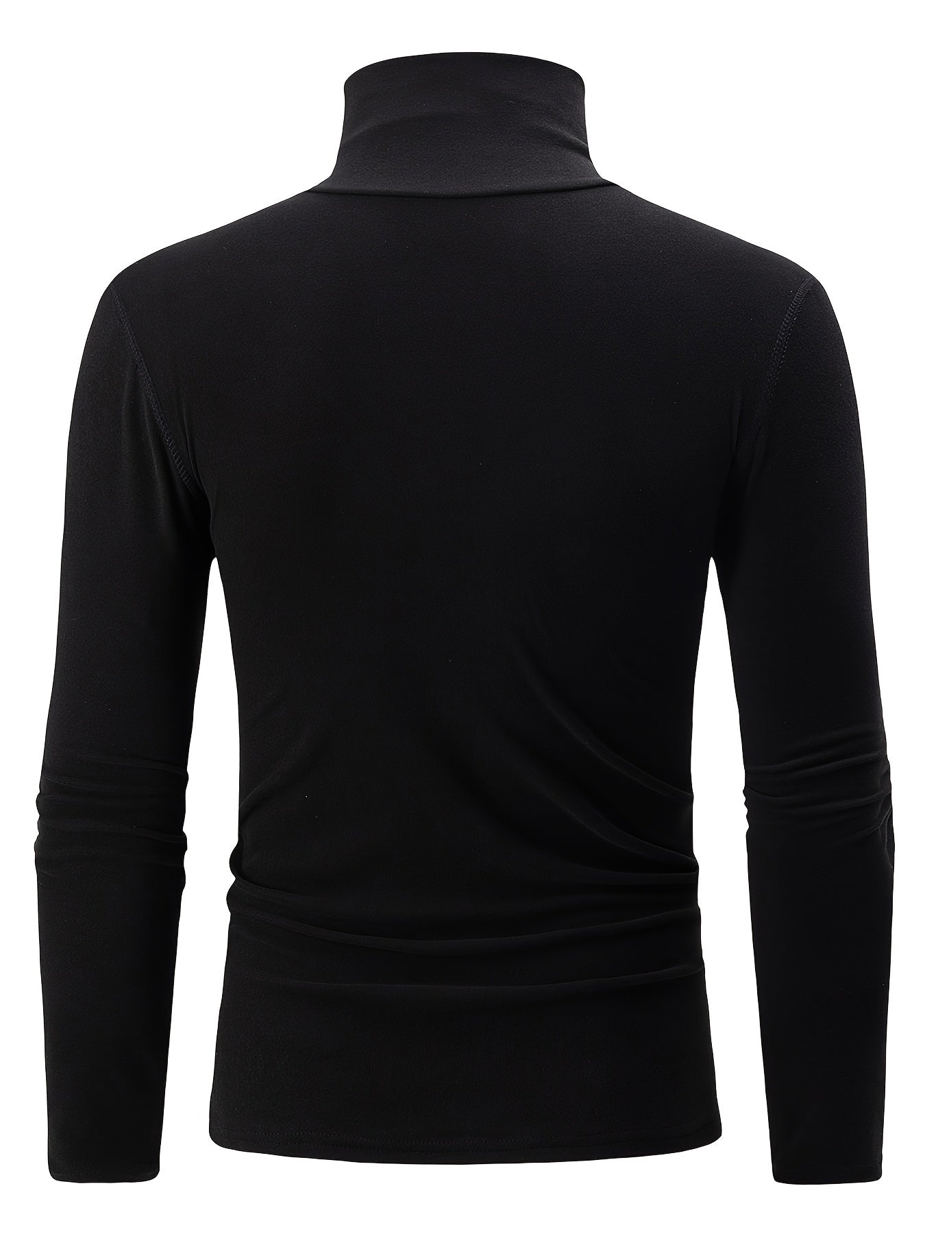 Men's double-sided fleece turtleneck long sleeve shirts, ideal for fall & winter. Stretchy polyester blend, easy care.