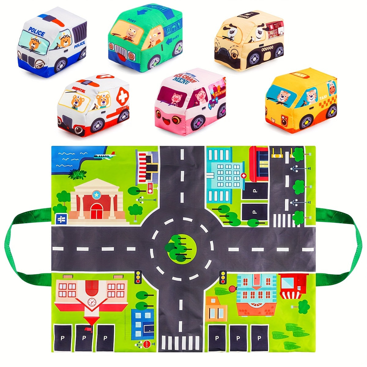 Set of 6 Soft Toy Cars for Toddlers with Play Mat and Storage Bag - Ideal Gift for 1-Year-Olds on Birthdays, Halloween, or Christmas