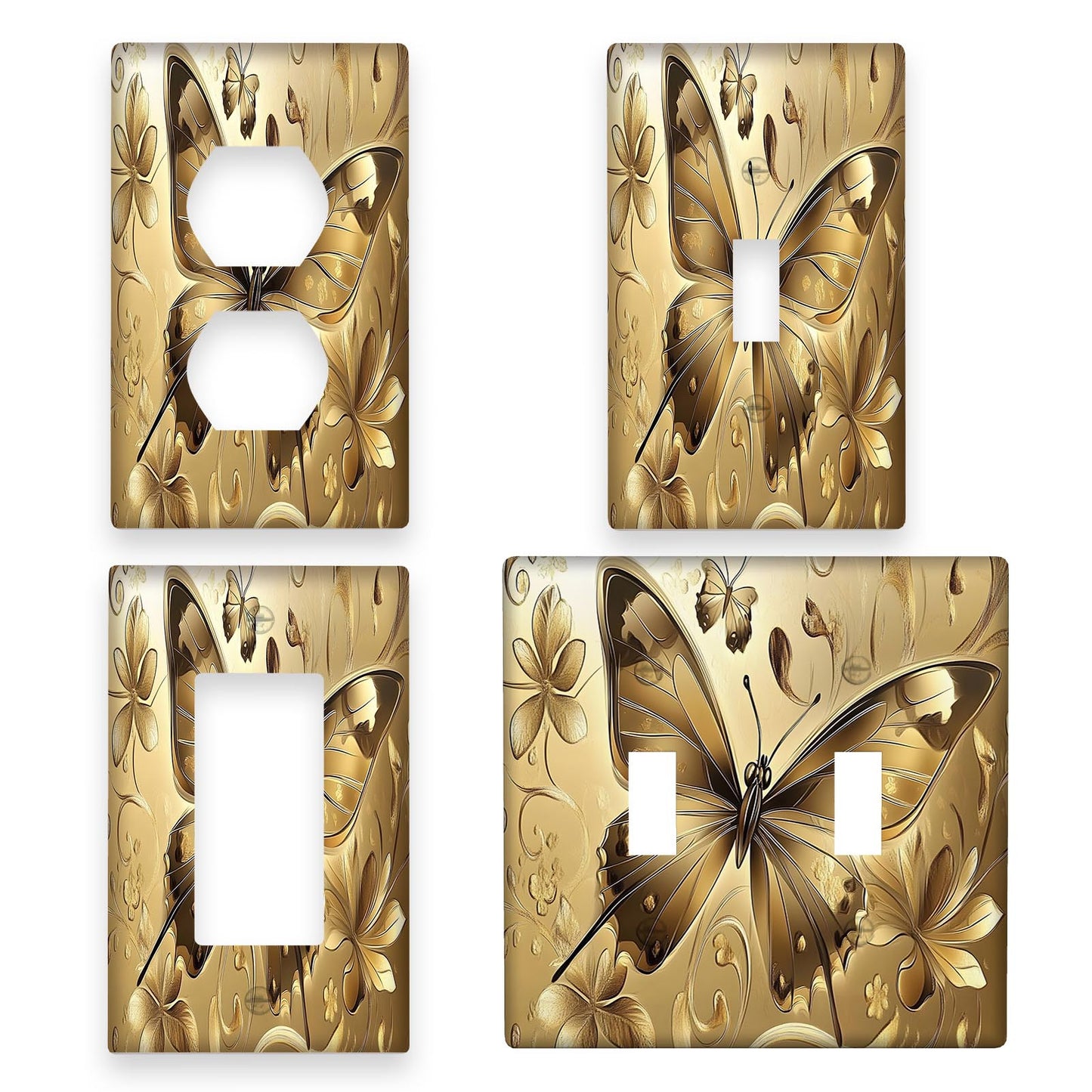 Gilded Butterfly Wall Plate - Fits 1 or 2 Gang Outlets, Perfect for Bedroom & Kitchen, Works with Home Lighting, PVC Material