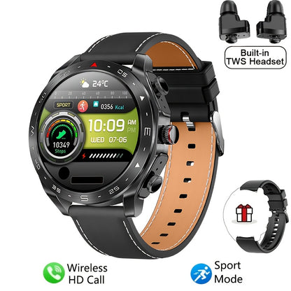 [Popular Choice] Smart Watch with built-in TWS headphones, AI voice, HD touch screen, fitness tracker, and steel/silicone strap for men.