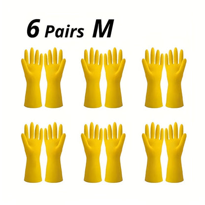 6 Pairs of Sturdy, Reusable Rubber Gloves - with Long Sleeves, Designed for Kitchen Cleaning, Work, and Painting