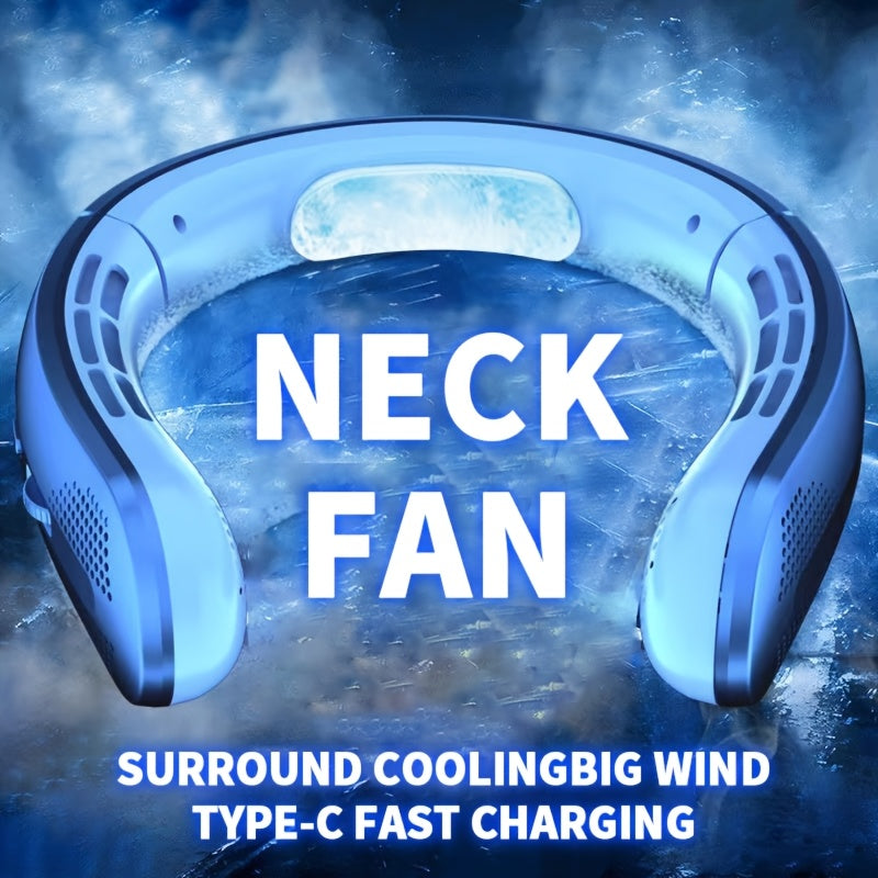 Rechargeable Neck Fan with Adjustable Speeds, USB Charging, High-Powered Airflow, Sleek Design, Long-Lasting Battery, Hands-Free Cooling for Indoor and Outdoor Activities like Camping, Hiking, and Work.