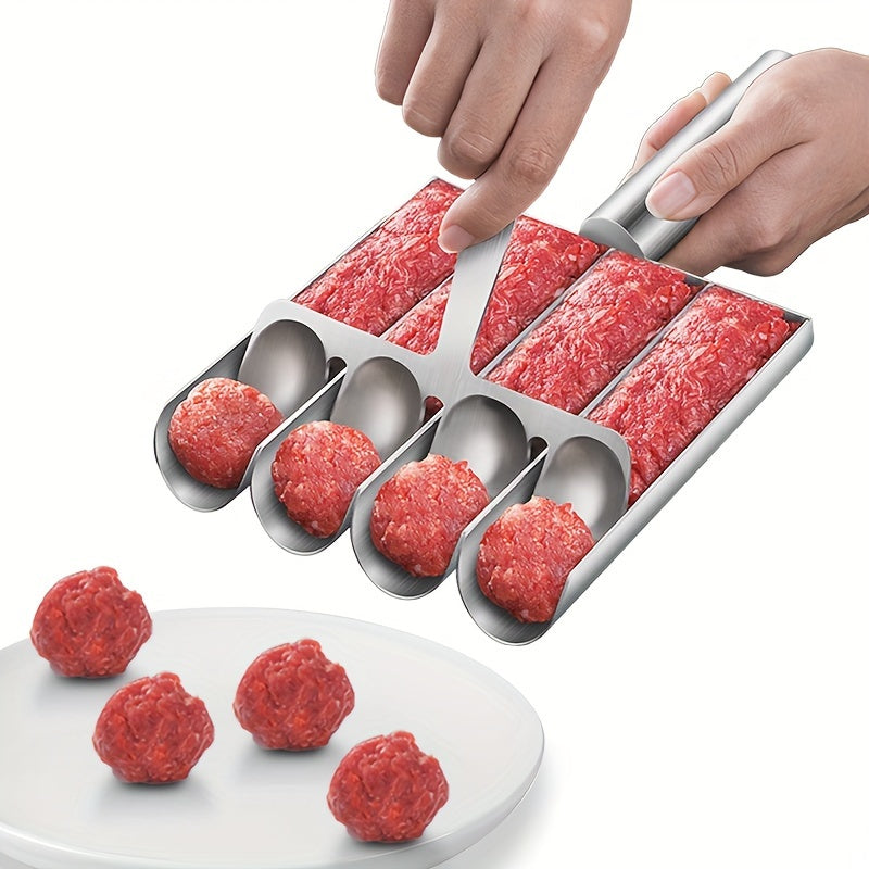 One set of Food-Safe Stainless Steel Meatball Maker: 4-in-1 Mold Tool for Quick and Easy Meatball Shaping in the Kitchen.