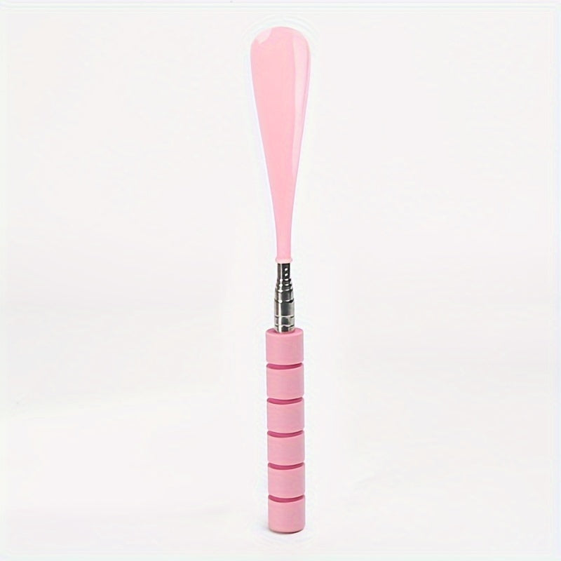 Telescopic stainless steel shoe horn with non-slip grip and adjustable length for easy footwear assistance on the go.